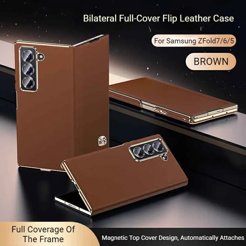 Samsung ZFold7/6/5 Premium Leather Dual-Axis Protective Case