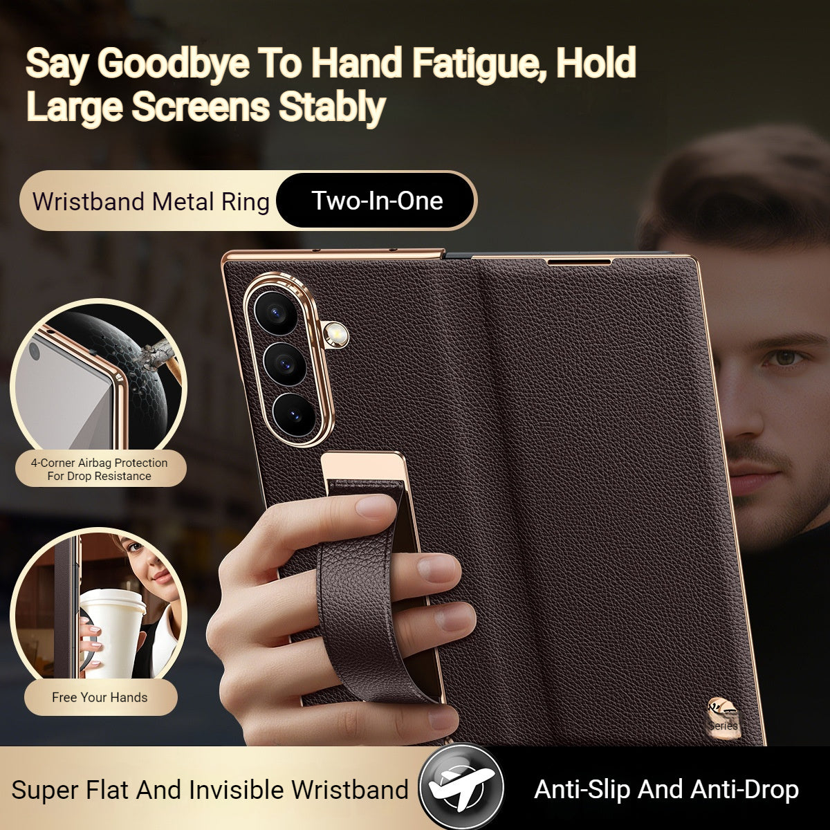 Samsung ZFold Series Premium Leather Wrist Strap Protector