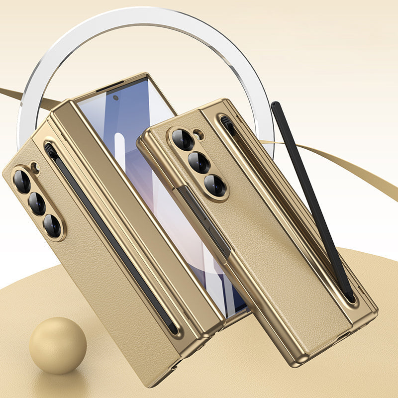 Electroplated leather Shell Film Integrated protective case or Samsung Z Fold Series with Pen Slot