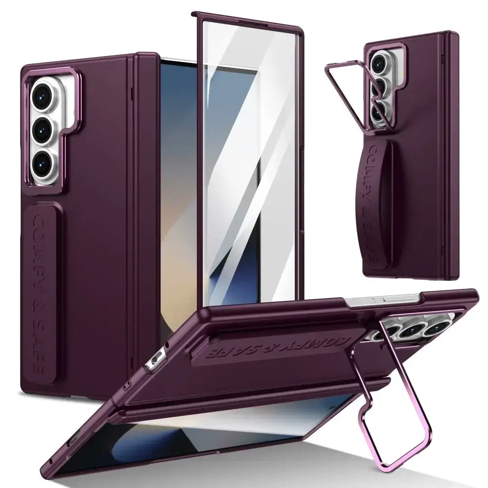 Z Fold7 Phone Case Magnetic Hinge Case Film Integrated Stand Wrist Strap Fold6/5/4 Protective Cover