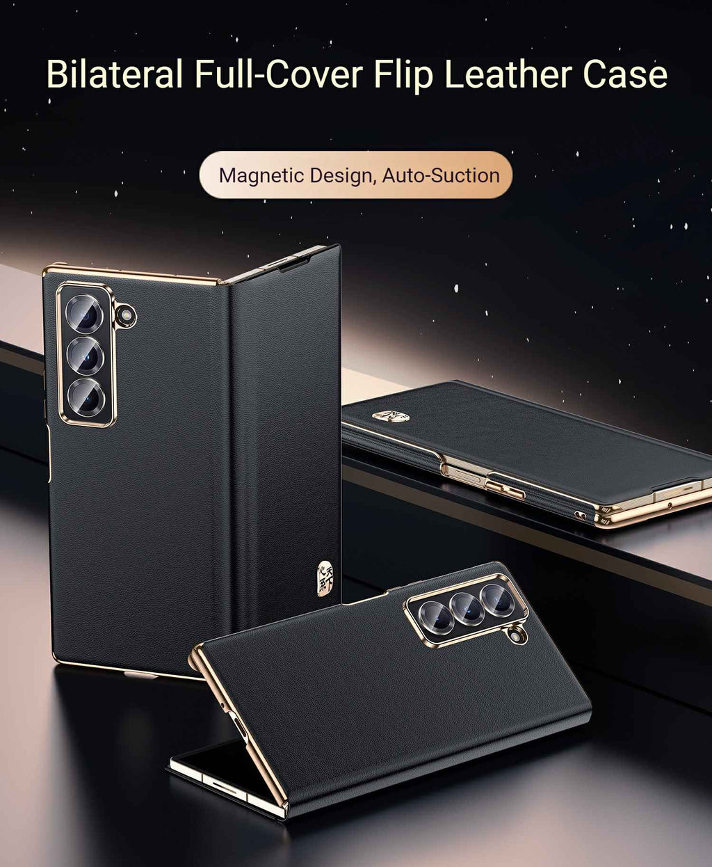 Samsung ZFold7/6/5 Premium Leather Dual-Axis Protective Case